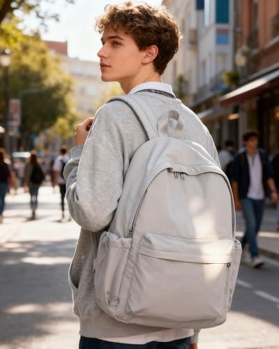 BJLFS White Backpack for School Women Girls, Waterproof Bookbag Cute High School Back pack for Men Teen Boys, Lightweight Travel College Backpack Mochilas Escolares para Casual Daypack Rucksack - color: White