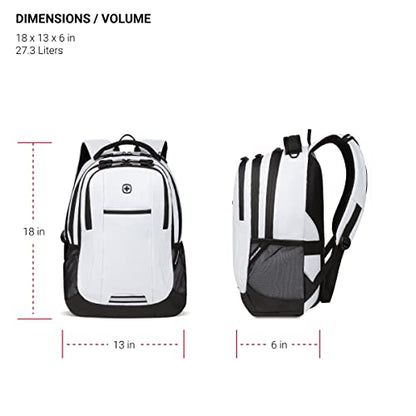 SWISSGEAR Cecil 18-Inch Laptop Backpack Fits 16-Inch Laptop, Travel Daypack with Organizer Pockets, Water Bottle Holders & Padded Straps – White - color: White