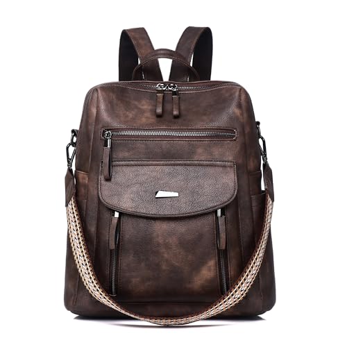 WYFJNX PU Leather Womens Backpack Purse Ladies Backpack Handbag Fashion Shoulder Bag Small Travel Bag Brown - color: Dark Brown