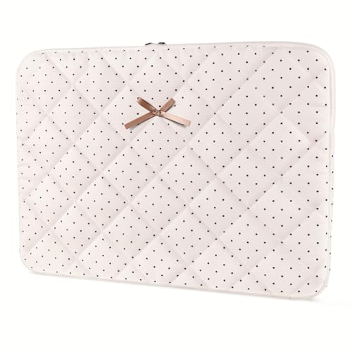 Cute Bow Laptop Sleeve 15 Inch for 15" MacBook Air, Puffy Quilted Laptop Case Computer Cover for 15" MacBook, Hp, Dell, Lenovo, Acer, Chromebook (White Bow, 15 inch) - size: 15 inch