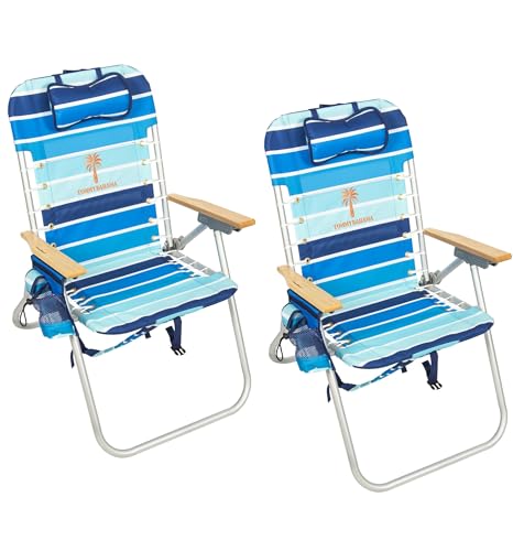 Tommy Bahama Hi-Boy 17" Seat Height 4-Position Lace-Up Suspension Folding Beach Backpack Chair - color: Logo Stripe, style: 2-Pack