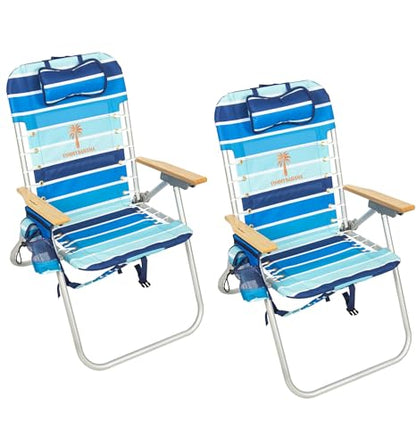 Tommy Bahama Hi-Boy 17" Seat Height 4-Position Lace-Up Suspension Folding Beach Backpack Chair - color: Logo Stripe, style: 2-Pack