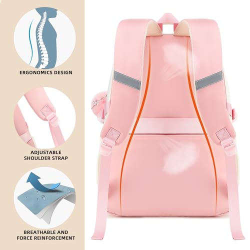 School Backpack for Teen Girls College Backpacks for Women Students Bookbag Large 15.6 Inch Laptop Bags Kids Kindergarten Elementary Middle School Bag Anti Theft Daypack Travel Back Pack Pink - color: Pink