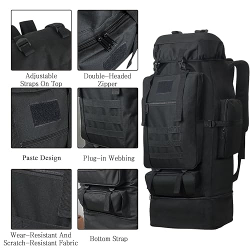 100L Camping Hiking Backpack, Military Tactical Backpack Molle Rucksack, Extra Large Hiking Daypack, Water Resistant Hiking Bag, Outdoor Sports Backpack, Adjustable Sport Bag (Black)