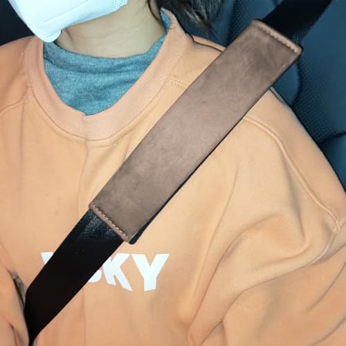 2PCS Suede Universal Car Seat Belt Shoulder Protector Pad,Handbags, Backpacks, Child Straps Protect Your Shoulders and Neck for Adults and Children 9.4in Brown - color: Brown, size: 9.4in