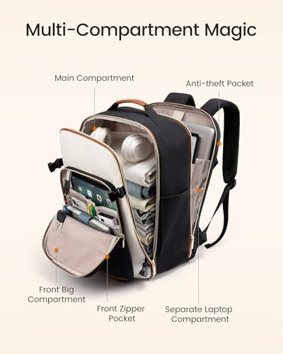LOVEVOOK 56L Travel Backpack for Women & Men, Airline Approved Carry On Luggage with 3 Packing Cubes, TSA Overnight Bags, Waterproof Personal Item Bag, Weekender Essentials Backpacks fits 17" Laptop - color: Black-beige-brown, size: 20 Inch-56L-4Pcs