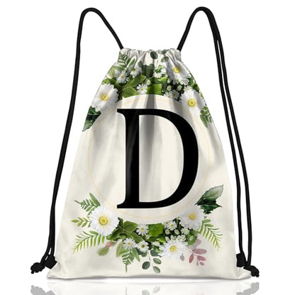 Initial Letter Drawstring Backpack String Sports Gym Bags Waterproof Sackpack Cute for Men Women Beach (13"×17") (Letter-D) - color: Letter-d