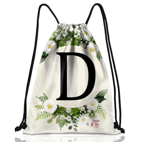 Initial Letter Drawstring Backpack String Sports Gym Bags Waterproof Sackpack Cute for Men Women Beach (13"×17") (Letter-D) - color: Letter-d