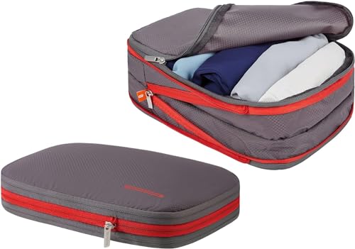 Bee Nesting BeeNesting Waterproof Compression Packing Cubes sets,Large Travel Packing organizers for Carry on Luggage,2 Sides Expandable Storage Bags - color: Gray Red, size: 2 Pack(4L+9L)