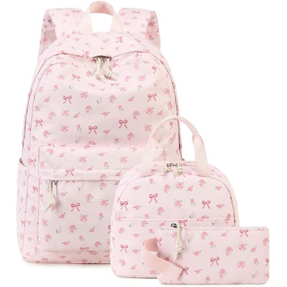 Bluboon Teen Girls School Backpack Kids Bookbag Set with Lunch Box Pencil Case Travel Laptop Backpack Casual Daypacks (Pink bow tie) - color: Pink Bow Tie