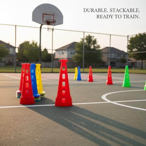 Red PE Plastic Agility Cones for Sports Training, Stackable Field Markers for Soccer and Basketball Drills - size: 6.3 x 6.3 x 15.75"