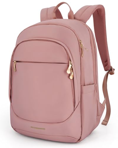 LIGHT FLIGHT Travel Backpack for Women, 15.6 Inch Laptop Backpack with USB Charging Hole, Water Resistant College Bookbag, Large Capacity Black Computer Backpacks for Work, Dull Pink - color: Dull Pink, size: 15.6 Inch without Wheels