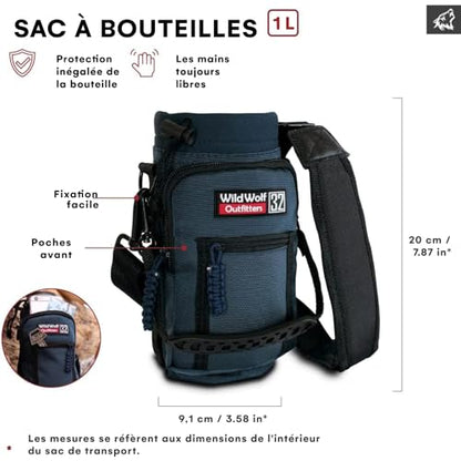 Wild Wolf Outfitters - #1 Best Water Bottle Holder for 32 oz Bottles - Carry, Protect and Insulate Your Flask with This Military Grade Carrier w/ 2 Pockets and an Adjustable Padded Shoulder Strap. - color: Navy