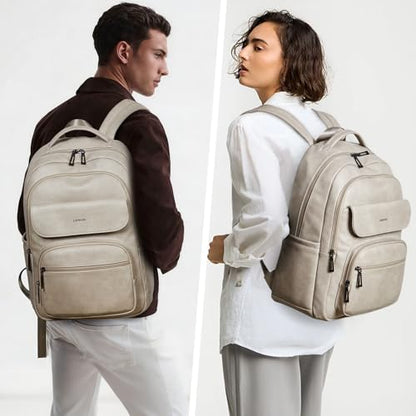 Leresas 37L Backpack Purse for Women Men Vegan Leather Teacher College Bag Daypack Work Business Back Pack Fashion Travel Back Pack Light Grey - color: Light Grey