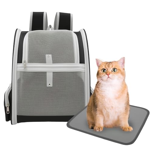 Cat Backpack Carrier, Pet Carrier for Small Dog Cat Puppy Kitten Bunny,Ventilated Mesh Design up to 15lbs, Foldable Animal Backpack Bag for Hiking Camping Travel (Grey) - color: Grey