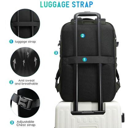 BANGE Travel Backpack with Vacuum Pocket and TSA lock version can hold 15.6 inch Laptop suitable Overnight Flight Approved Anti-theft Bag - color: Green With Air Pump