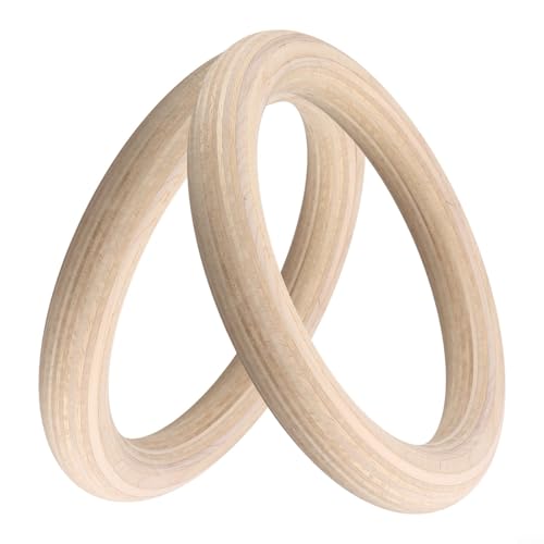 2Pcs Wood Gymnastics Rings Set, Solid Birch Wooden Training Rings for Adult Home Fitness Pull Ups Bodyweight Exercises Strength Training (25mm 19cm)