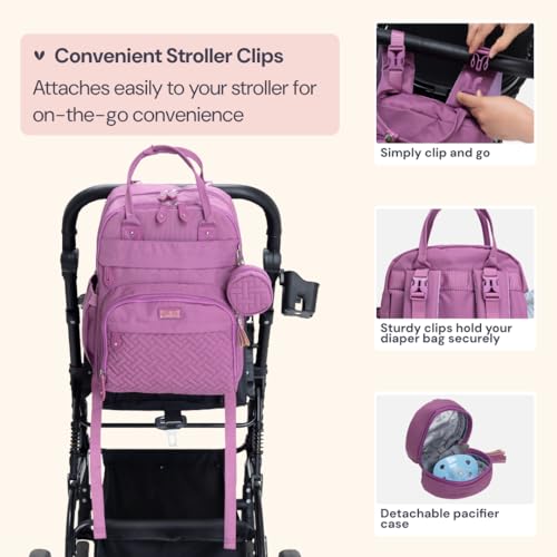 BabbleRoo Diaper Bag Backpack - Baby Essentials Travel Tote - Multi Function Water Resistant Diaper Bag, Travel Essentials Baby Bag with Changing Pad, Stroller Straps & Pacifier Case - Unisex, Purple - color: Purple, size: Large