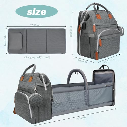 Diaper Bag Backpack for New Parents, Large Capacity Baby Travel Bag with Bottle Holders, Multiple Compartments (Grey) - color: Grey
