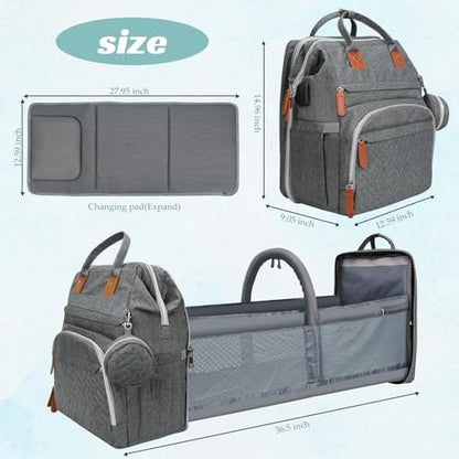 Diaper Bag Backpack for New Parents, Large Capacity Baby Travel Bag with Bottle Holders, Multiple Compartments (Grey) - color: Grey