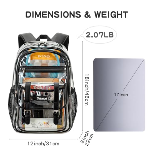 Cusangel TPU Clear backpack for Girls women,18" See Through Heavy Duty Bookbag,warehouses, school and other security check locations (Black) - color: Black-18in
