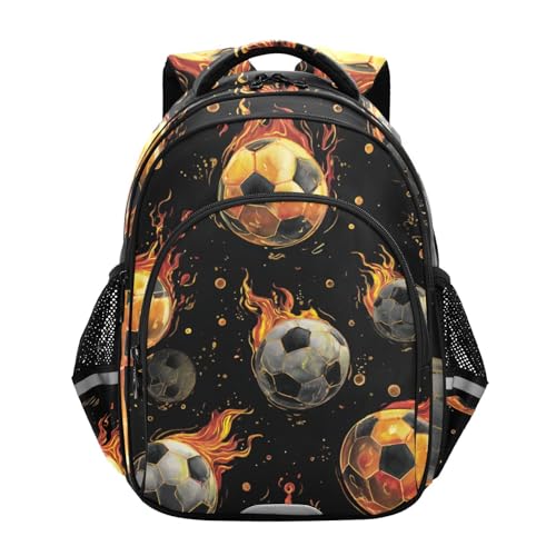Watercolor Retro Fire Soccers Backpack for Kids Elementary School Bag Boys Girls Bookbag Travel Backpack Daypack - size: Small
