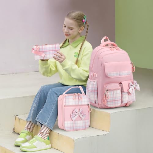 ACESAK Girls Backpack - 3PCS Backpack for Girls Cute School Backpacks for Girls Kindergarten Elementary Preschool Middle Kids School Bags with Lunch Box Pencil Case Set (Pink) - color: Pink