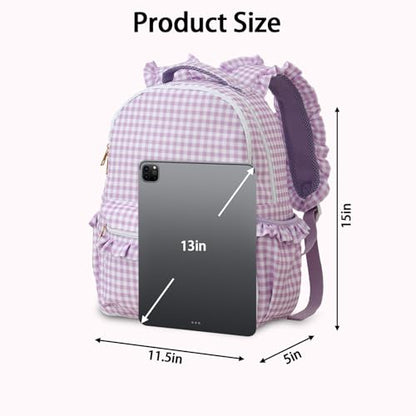 DYSHAYEN Kids Backpack for Girls, Purple Gingham - color: Purple Gingham