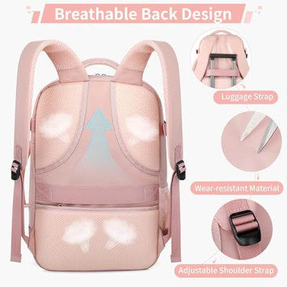 ZOMFELT Travel Backpack for Women Men, Carry On Backpack, TSA 15.6inch Laptop Backpack Flight Approved, Personal Item Travel Bag Nurse Bag Casual Daypack for Weekender Business Trip, Pink - color: Pink