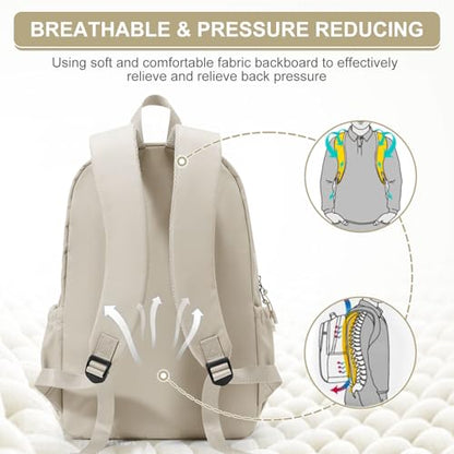 Casual Laptop Backpack for Women Men College Bookbag Waterproof Lightweight School Bag 15.6inch Laptop Daypack Large Capacity School Backpack for Teens Boys Girls (khaki) - color: Khaki