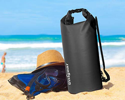Unigear Dry Bag Waterproof, 2L/5L/10L/20L/30L/40L Floating and Lightweight Bags for Kayaking, Boating, Fishing, Swimming and Camping with Waterproof Phone Case - color: Black, size: 5L