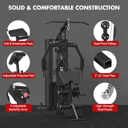 SPART Home Gym Station,Multifunctional Home Gym Workout Equipment,with 160LBS Weight Stack for Leg Press & Chest Fly, All in One Exercise Equipment Full Body Strength Training with Pulley System - color: Black, style: Fabric Cover