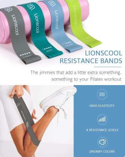 LIONSCOOL Pilates Ring Set – 14" Anti-Deformation Magic Circle with Padded Handles, Mini Ball, Resistance Bands, Guide & Bag - color: Black