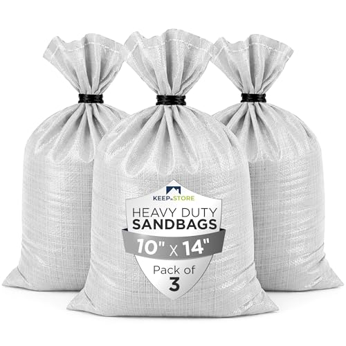 Heavy Duty Sand Bags Pack of 3, White Empty Sandbags with Built-In Ties, Woven Polypropylene UV Protection 1600 Hours, Fillable Sand Bags for Flood Control, Weight, 10x14 inches, 15 Pounds Volume - size: 10"W x 14"L, style: Pack of 3