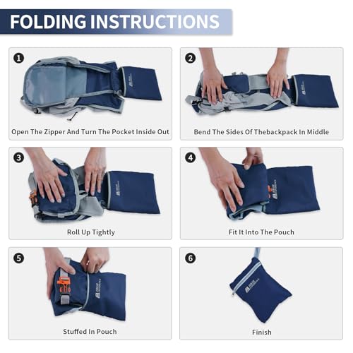 Hiking Backpack 10L/15L Small Daypack Lightweight Packable Travel Foldable Water Resistan for Women Men (Navy Blue, 10L) - color: Navy Blue, size: 10L