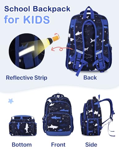 VASCHY Kids Backpacks, 12L Toddler & 17.5L School Backpacks, Lightweight Water-Resistant for Boys and Girls Ages 3-12 - color: Shark-l, size: Large