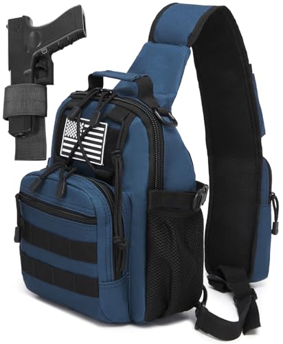 Small Tactical Holster Sling Backpack Accessories Shoulder Pouch Water Bottle & Radio Holder Crossbody Bag for Men - color: Navy Blue Dark Blue
