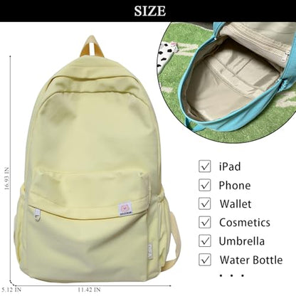 Cute Aesthetic Backpack Y2K Simple Solid Color Kawaii Backpacks Travel Laptop Backpack (Yellow) - color: Yellow