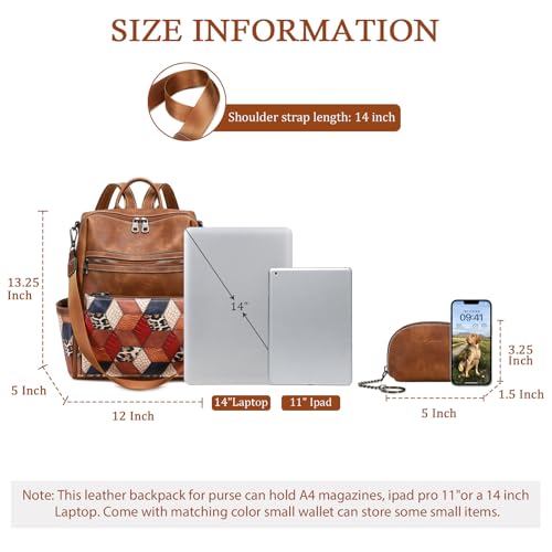 AGLOD Leather Backpack Purse for Women Designer Ladies Shoulder Bag Fashion Faux Work Travel Handbags - color: Color Pallet Brown