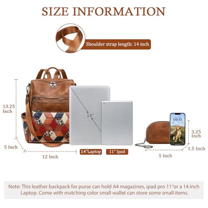 AGLOD Leather Backpack Purse for Women Designer Ladies Shoulder Bag Fashion Faux Work Travel Handbags - color: Color Pallet Brown