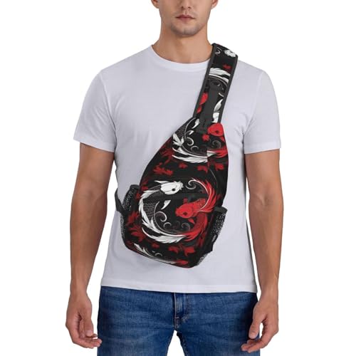 Two Koi Tai Chi Yin Yang Outdoor Crossbody Shoulder Bag For Unisex Young Adult Hiking Bicycling - color: Black1