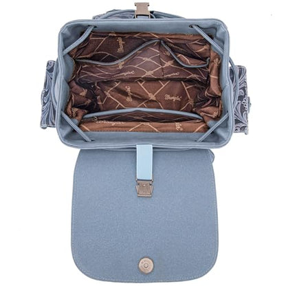Montana West Wrangler Backpack Purse for Women Men Western Backpack Floral Tooled Travel Bags - color: Carve Jean