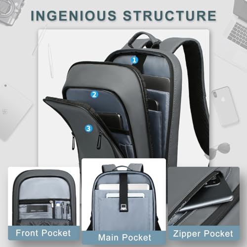 hk Backpack for Men Business Slim Backpack with USB Charger Computer Lightweight Anti-theft Travel (Dark Grey, 15.6 Inch) - color: Dark Grey, size: 15.6 Inch