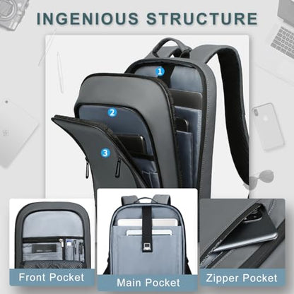 hk Backpack for Men Business Slim Backpack with USB Charger Computer Lightweight Anti-theft Travel (Dark Grey, 15.6 Inch) - color: Dark Grey, size: 15.6 Inch