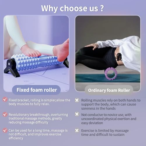New Upgrade Bracket Foam Roller with Stand for Back Leg Pain, 21 Inch Firm Deep Tissue Muscle Massager for Sore Muscles (Blue) - color: Blue