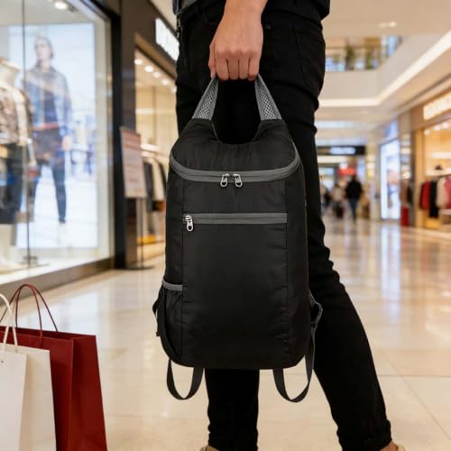 Lightweight Foldable Travel Packable Backpack,Casual Large-Capacity Daypack for Travel, Hiking, Outdoor Adventures, and Daily Use(Black-2)
