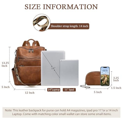 AGLOD Leather Backpack Purse for Women Designer Ladies Shoulder Bag Fashion Faux Work Travel Handbags - color: Kcus22001-2 Two-toned Brown