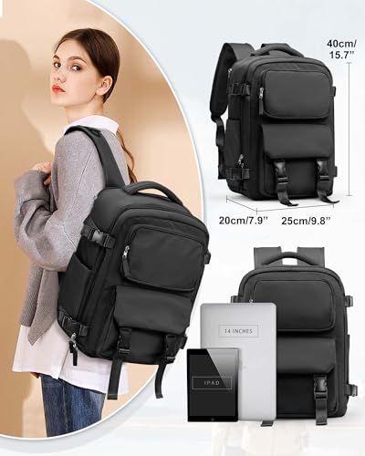 SEAFEW Black Travel Backpack for Women Men, Carry on Backpack Flight Approved Item Bag, Casual Daypacks Cabin Bagage, Hiking Backpack Lightweight Rucksack, Business Laptop Backpack Small