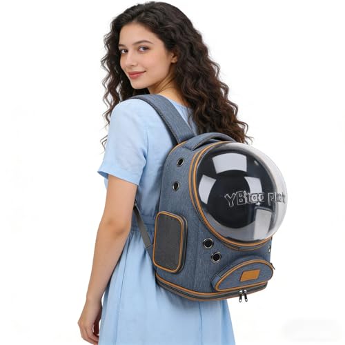 Cat Backpack Carrier, Breathable Cat Carrier Large Space Bubble Pet Backpack for Small Dog and Large cat up to 18lbs, Transparent & Foldable Pet Carrier for Travel Hiking (Blue) - color: Blue