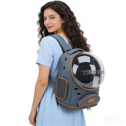Cat Backpack Carrier, Breathable Cat Carrier Large Space Bubble Pet Backpack for Small Dog and Large cat up to 18lbs, Transparent & Foldable Pet Carrier for Travel Hiking (Blue) - color: Blue
